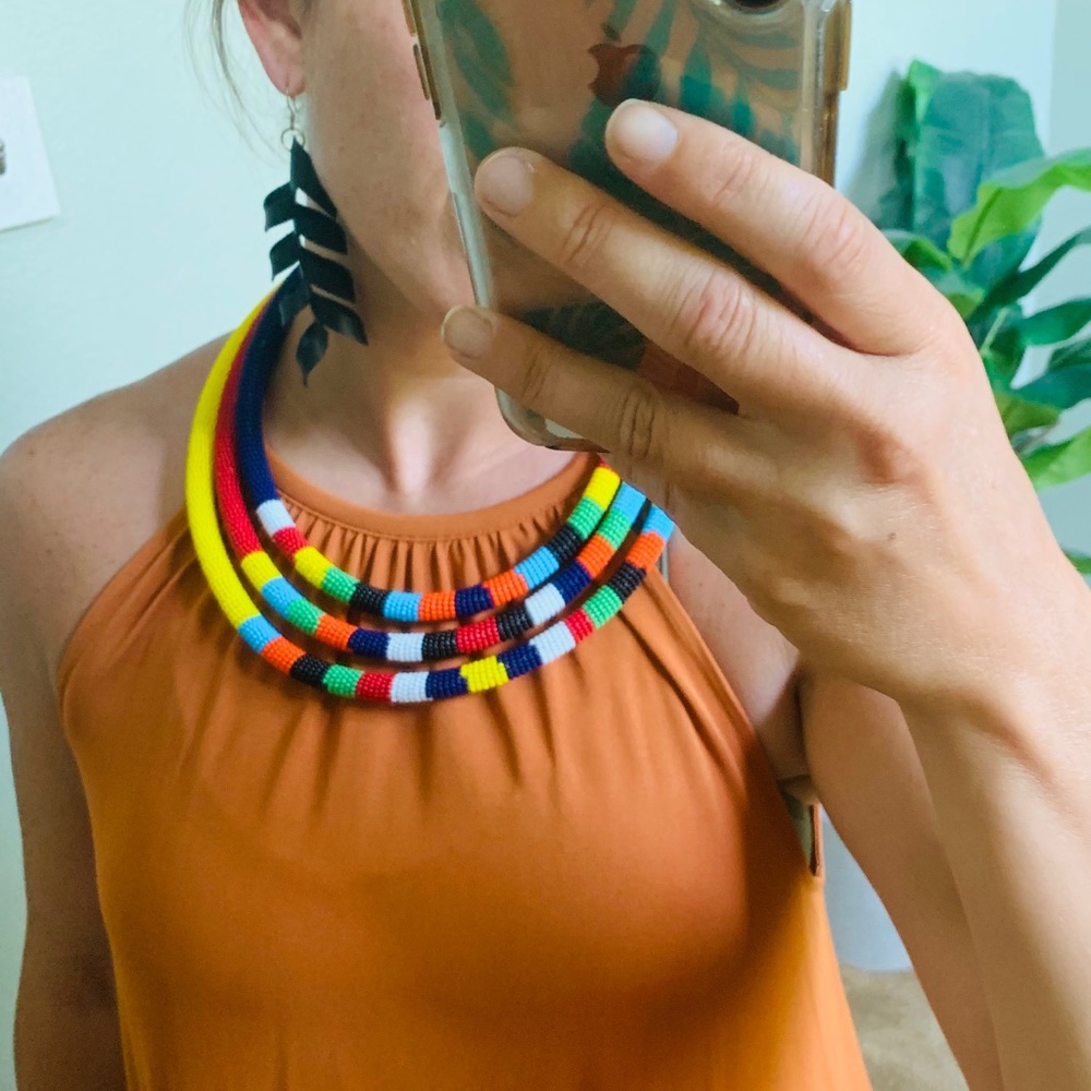 African Masai Triple Beaded Statement Necklace